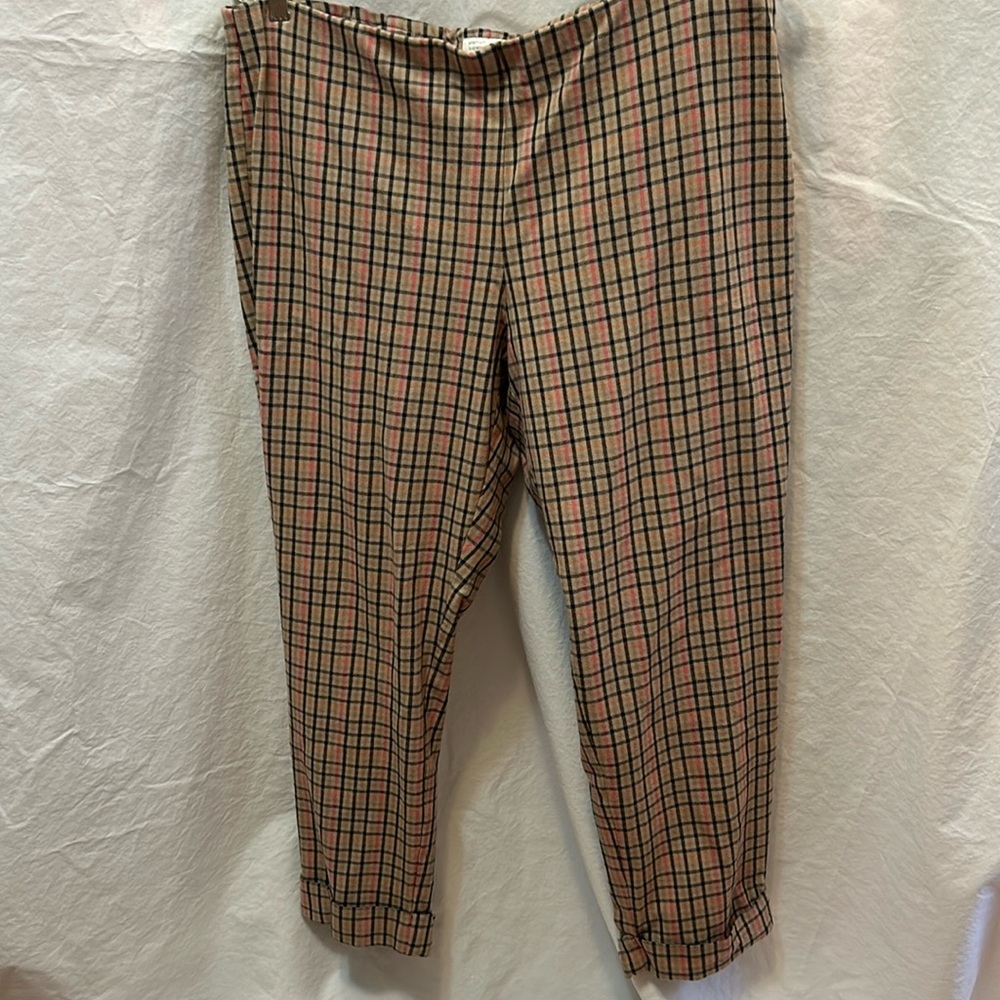 JJill sz 16P pants plaid premium bistretch brown pink black. Elastic waist $15